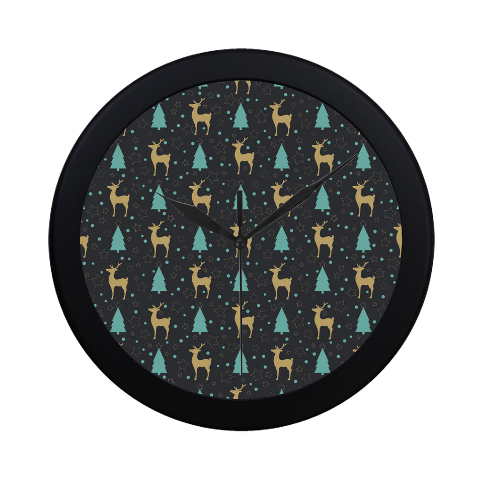 Deers star tree pattern Elegant Black Wall Clock