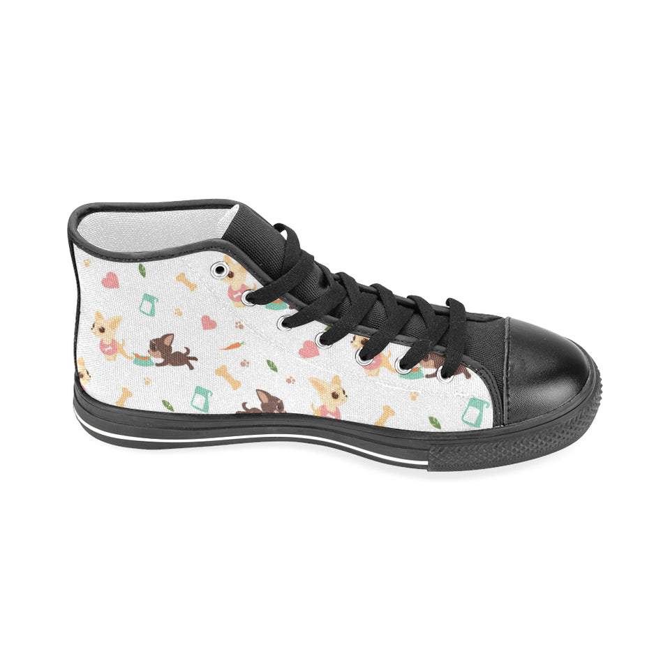 Cute Chihuahua puppie pattern Men's High Top Canvas Shoes Black