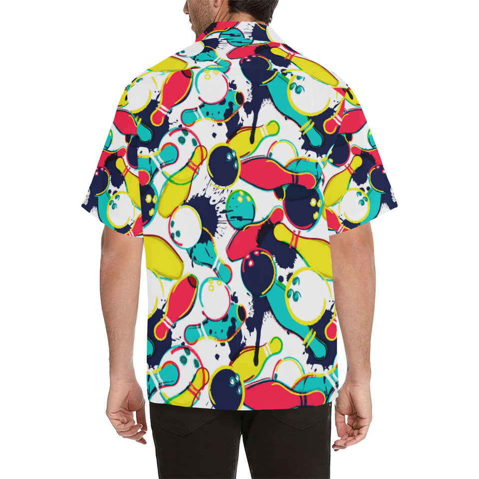 watercolor bowling ball pins Men's All Over Print Hawaiian Shirt