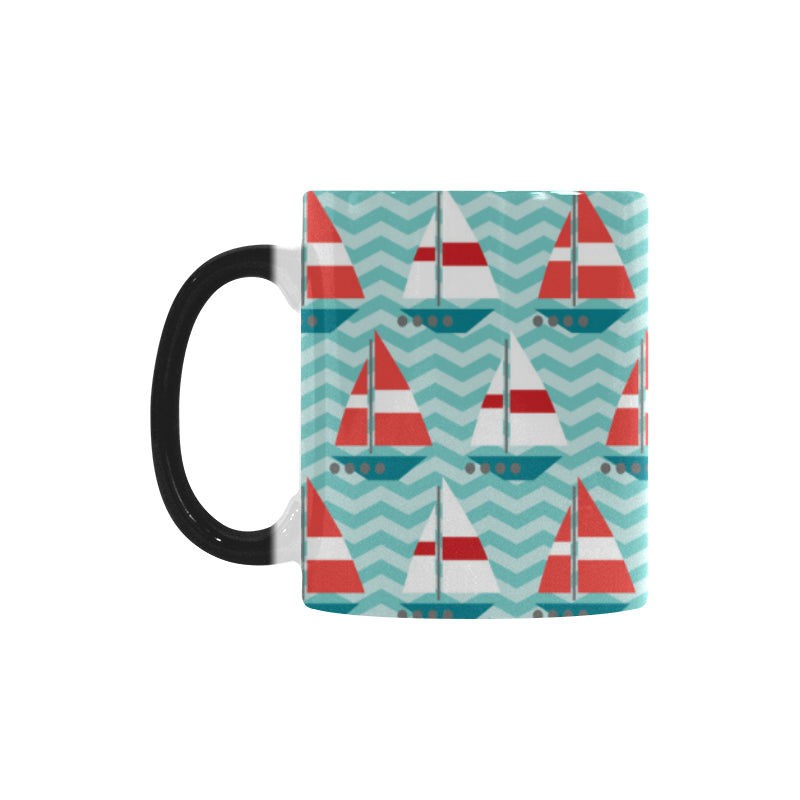 Red White sailboat wave background Morphing Mug Heat Changing Mug