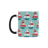 Red White sailboat wave background Morphing Mug Heat Changing Mug