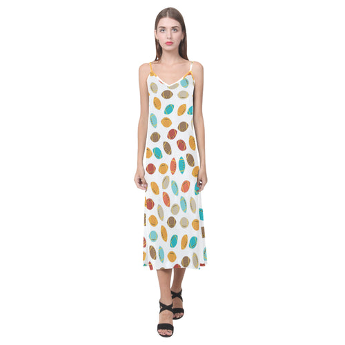 Colorful american football ball pattern V-Neck Open Fork Long Dress