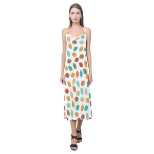 Colorful american football ball pattern V-Neck Open Fork Long Dress