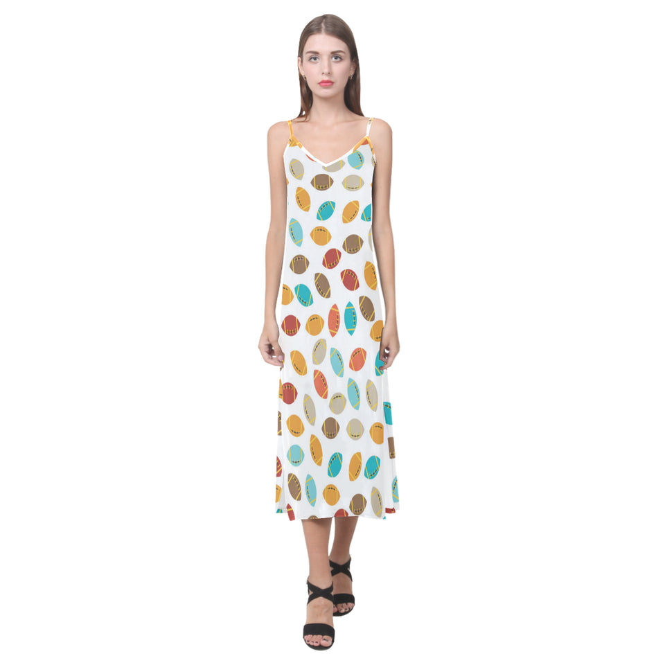 Colorful american football ball pattern V-Neck Open Fork Long Dress