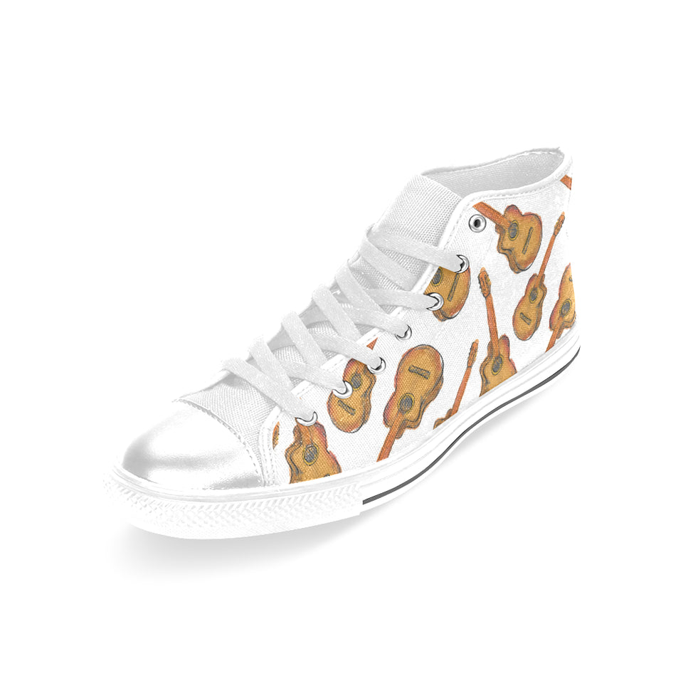 Paint Guitar Pattern Women's High Top Canvas Shoes White