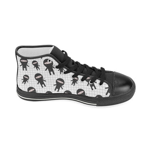 Ninja pattern plaid background Women's High Top Canvas Shoes Black