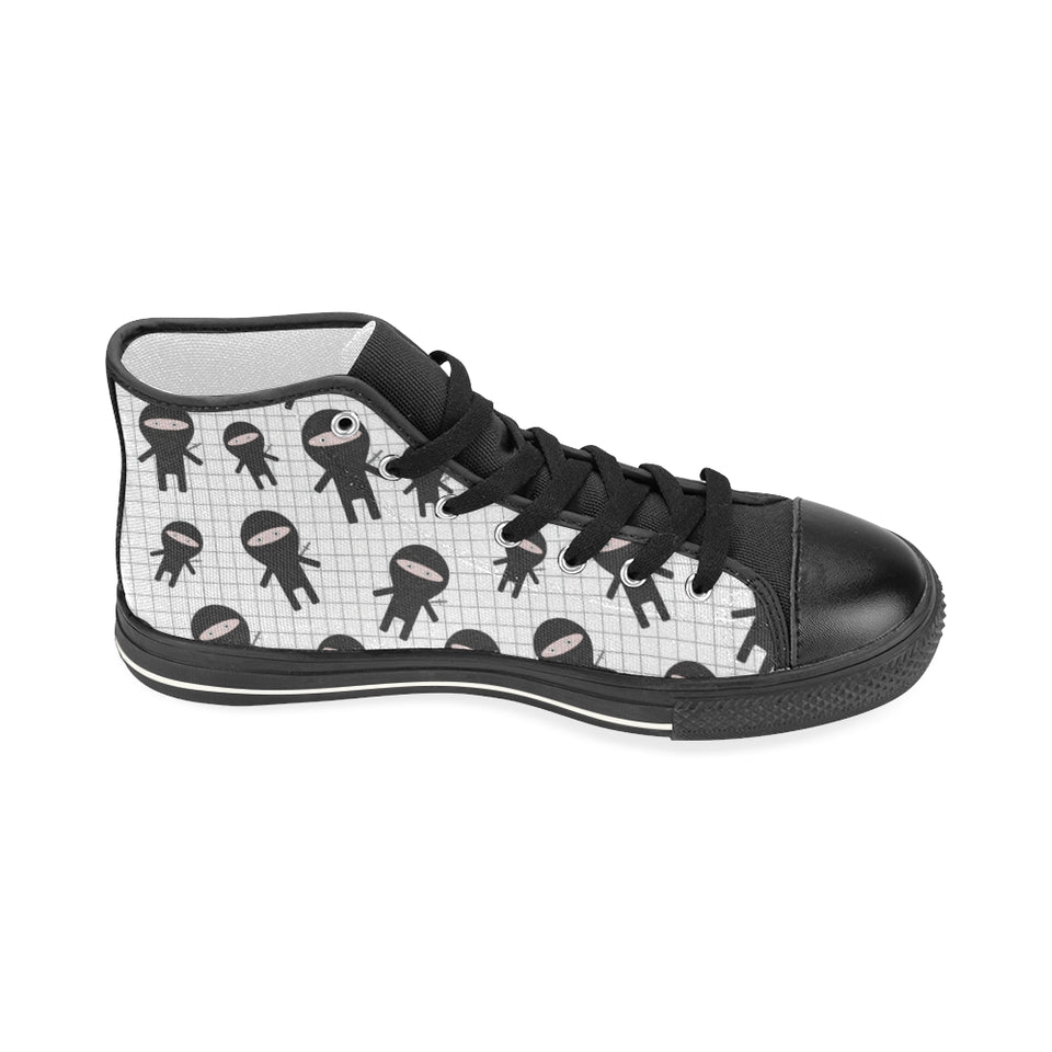 Ninja pattern plaid background Women's High Top Canvas Shoes Black