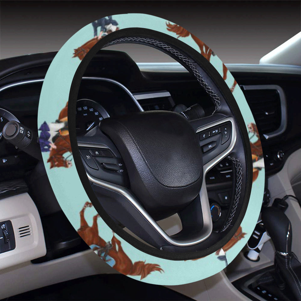Horses running horses rider pattern Car Steering Wheel Cover