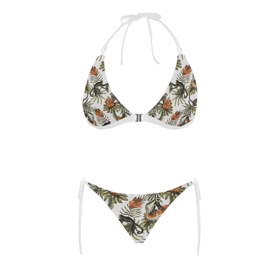 Monkey red hibiscus flower palm leaves floral patt Sexy Bikinis Two-Piece Swimsuits