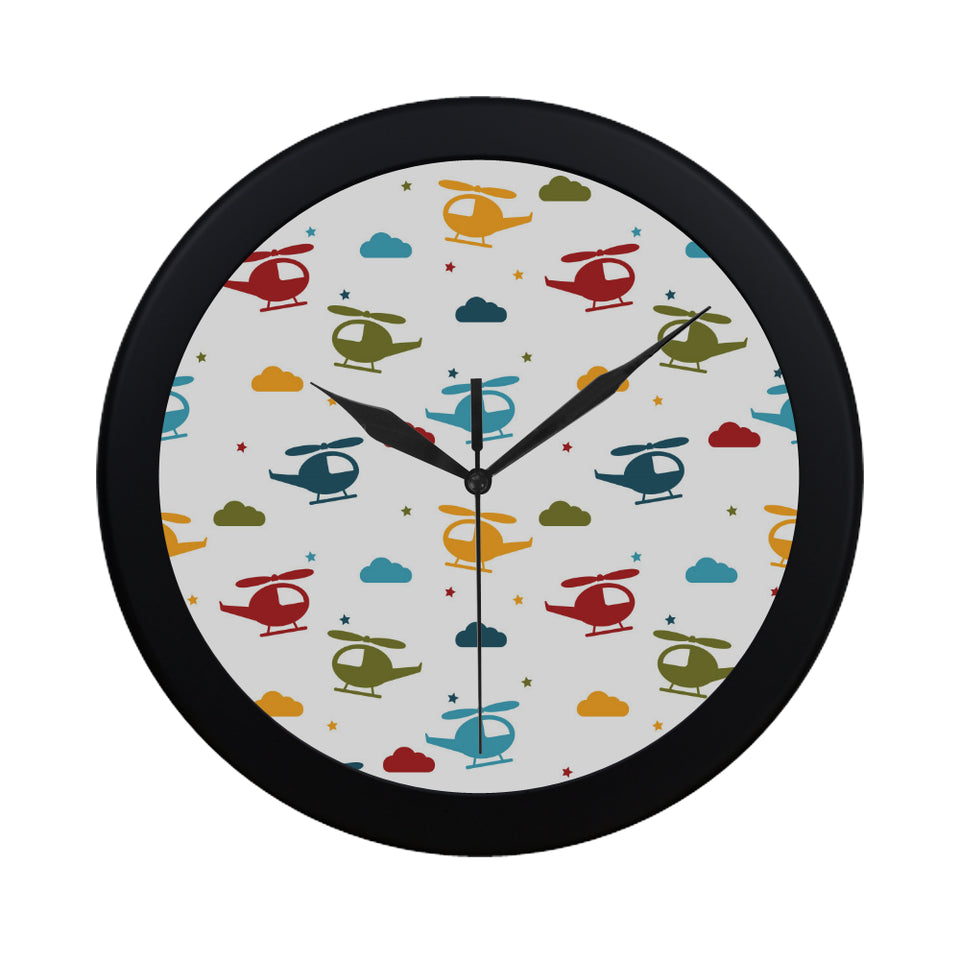 Colorful helicopter pattern Elegant Black Wall Clock