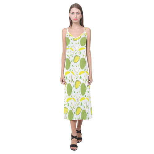 Durian pattern background V-Neck Open Fork Long Dress