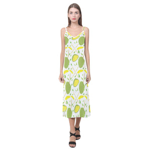 Durian pattern background V-Neck Open Fork Long Dress