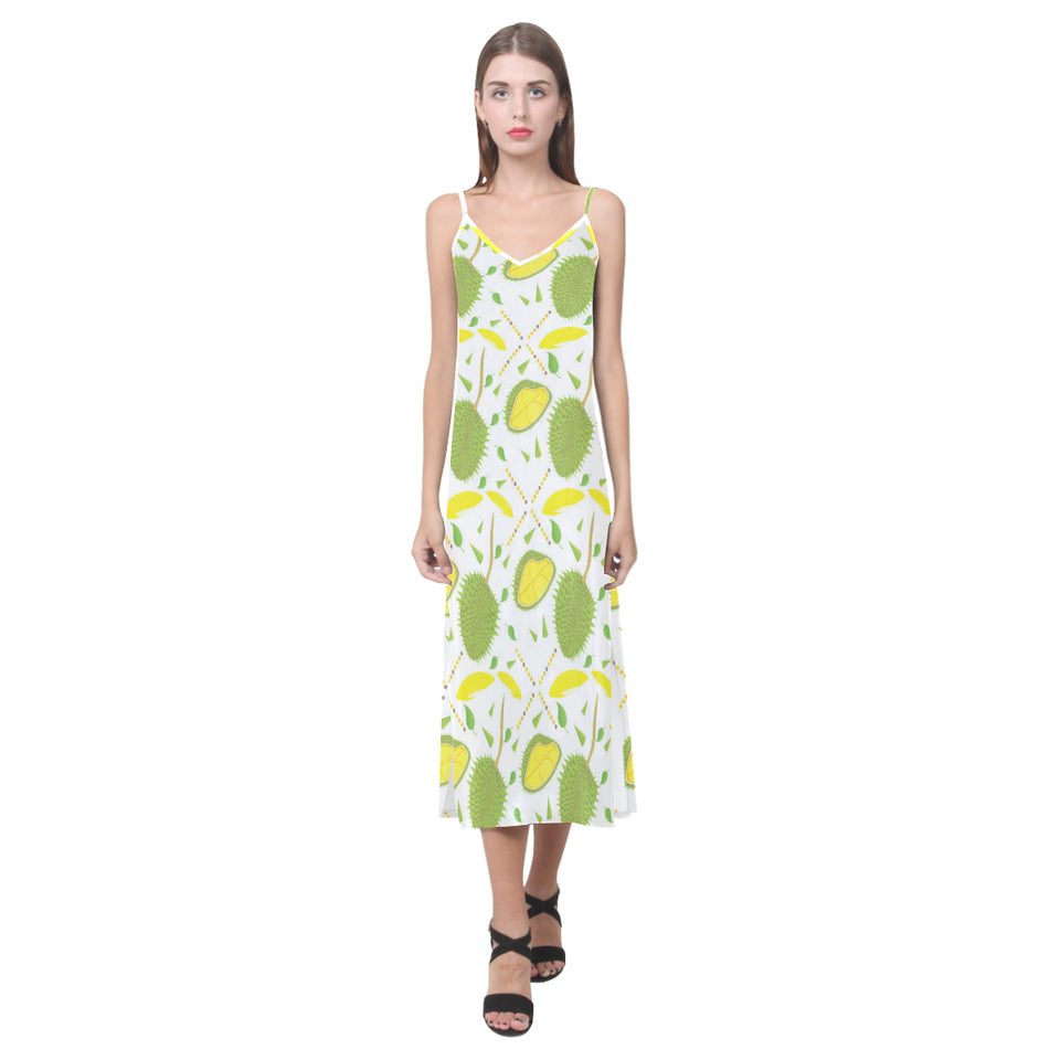 Durian pattern background V-Neck Open Fork Long Dress