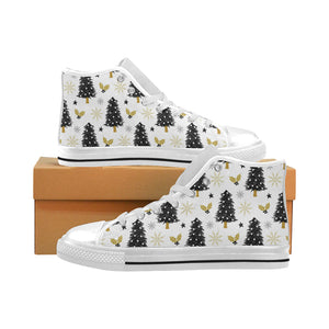 Christmas tree holly snow star pattern Men's High Top Canvas Shoes White