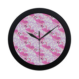 Pink flamingo flower pattern Elegant Black Wall Clock