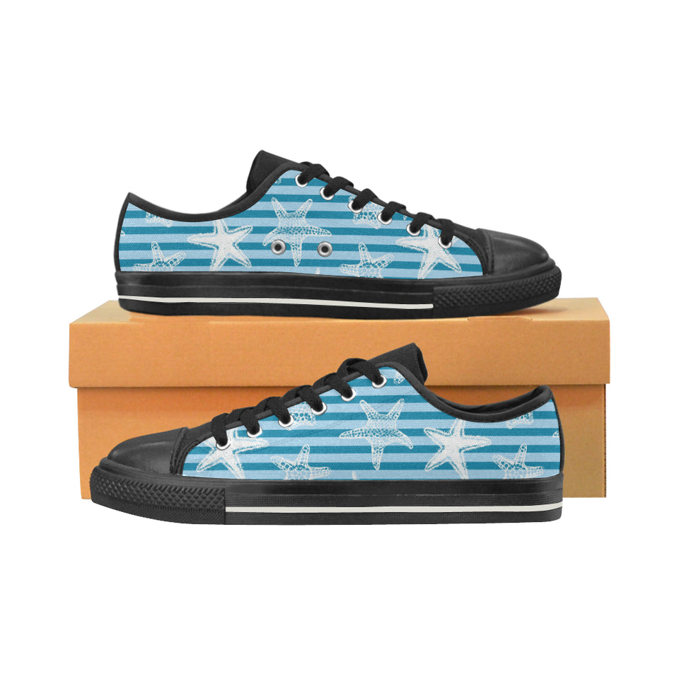 Starfish blue blackground Women's Low Top Canvas Shoes Black
