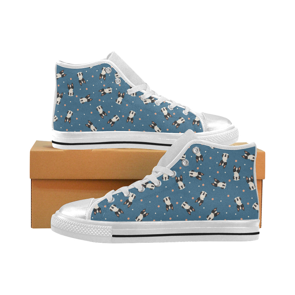 Cute boston terrier dog spattern Women's High Top Canvas Shoes White