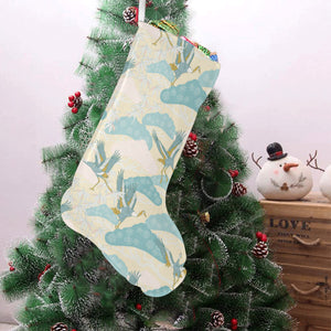 Bonsai bamboo stork japanese pattern cream theme Christmas Stocking