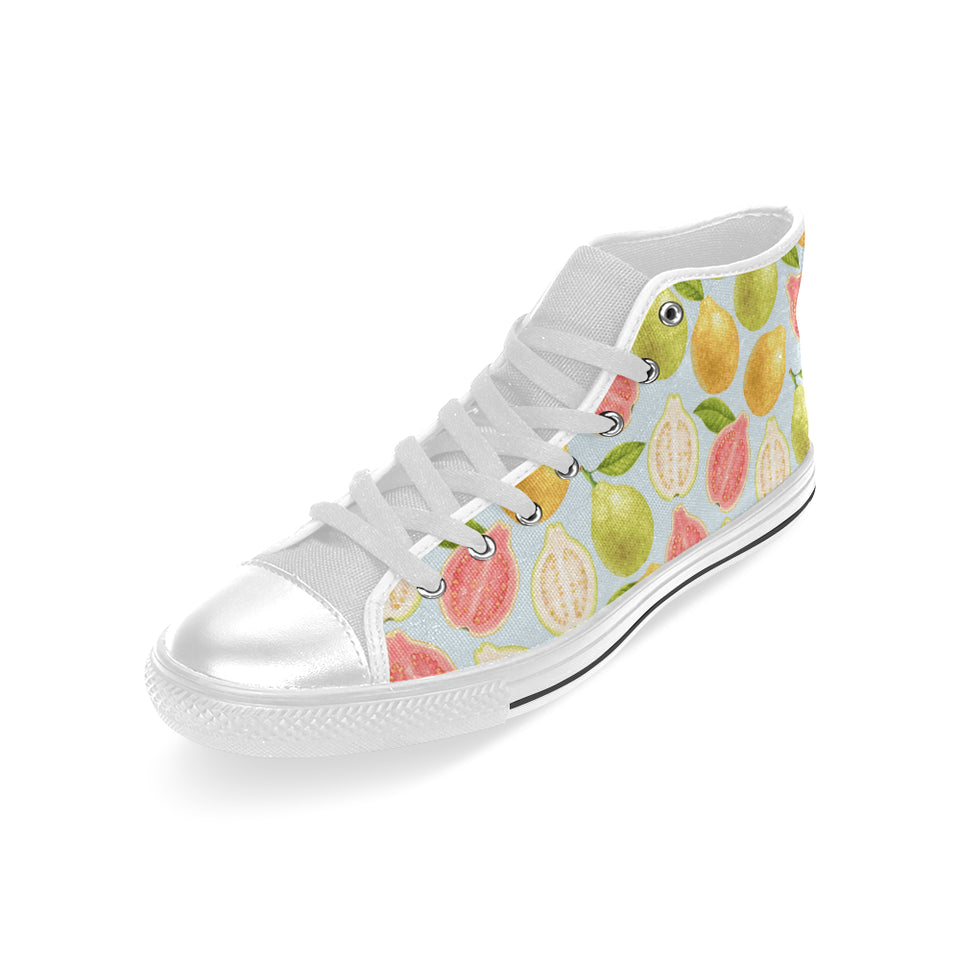 Guava design pattern Men's High Top Canvas Shoes White