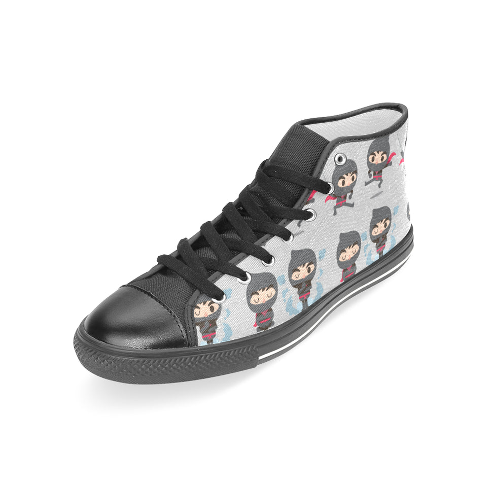 Cute ninja pattern Women's High Top Canvas Shoes Black