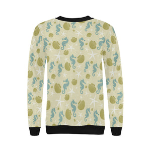 Seahorse shell starfish pattern background Women's Crew Neck Sweatshirt