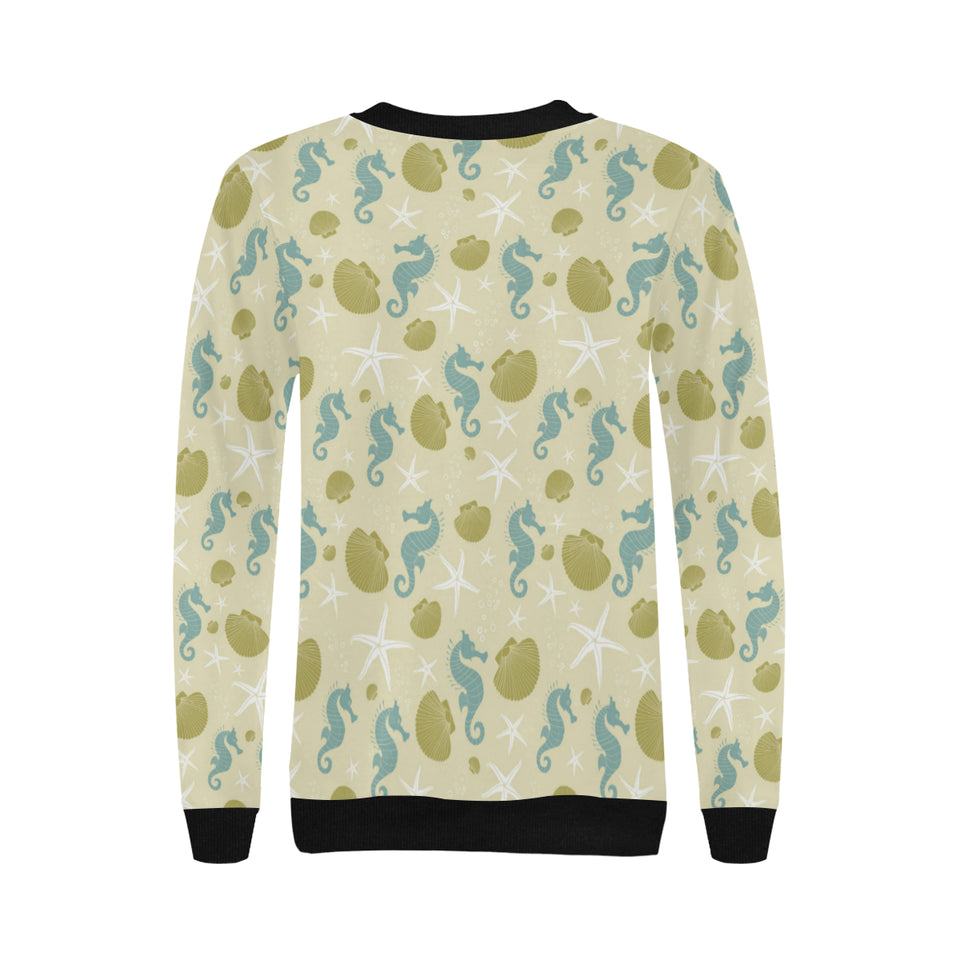 Seahorse shell starfish pattern background Women's Crew Neck Sweatshirt