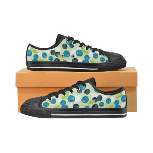 blueberry flower pattern Kids' Boys' Girls' Low Top Canvas Shoes Black