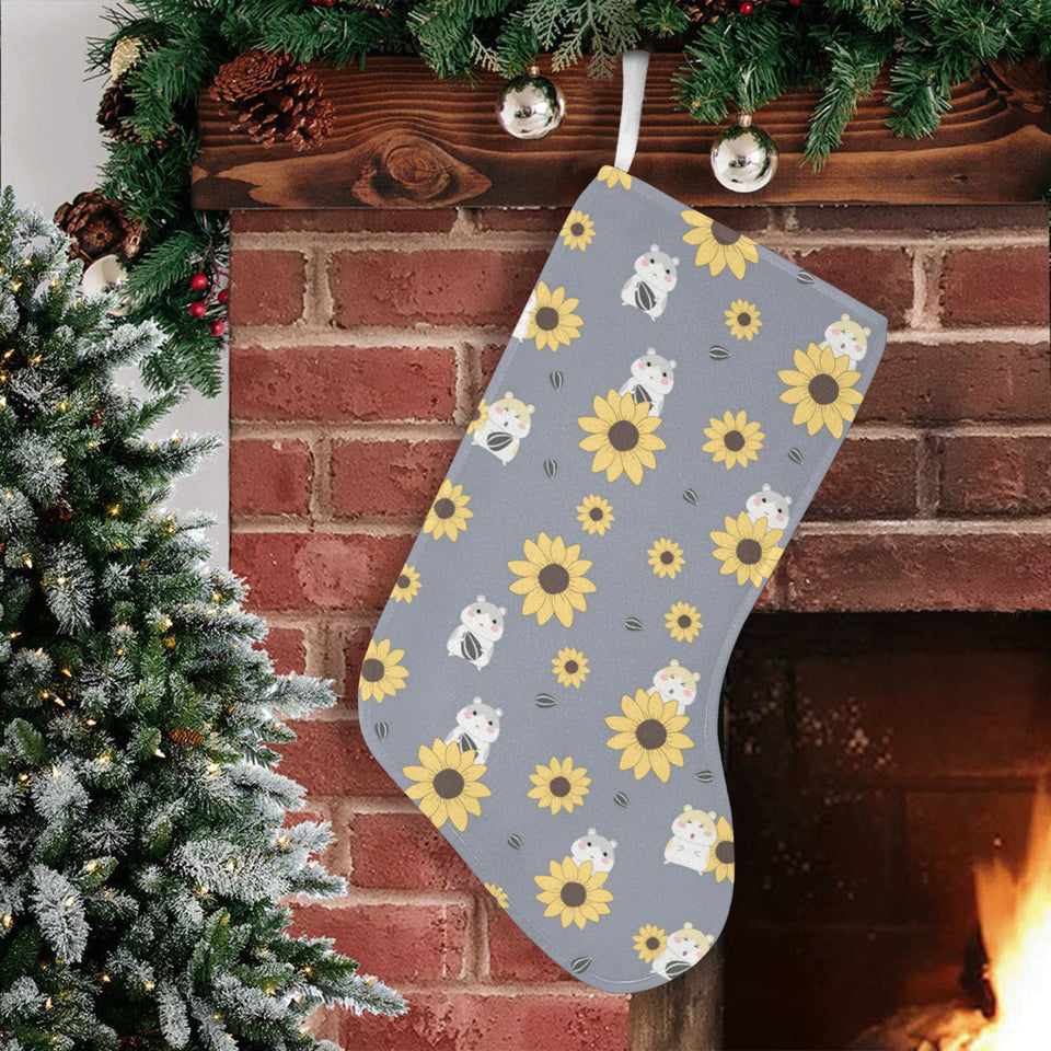 Cute hamster sunflower pattern background Christmas Stocking
