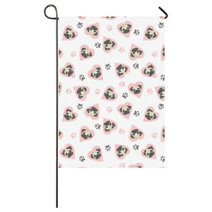 Cute pugs pink heart paw pattern House Flag Garden Flag