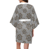nautical wood steering wheel pattern Women's Short Kimono Robe