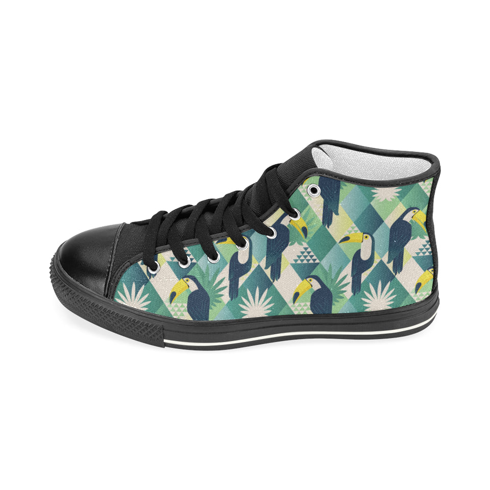 Toucan tropical leaves design pattern Women's High Top Canvas Shoes Black