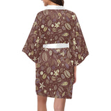 Coffee bean flower pattern Women's Short Kimono Robe