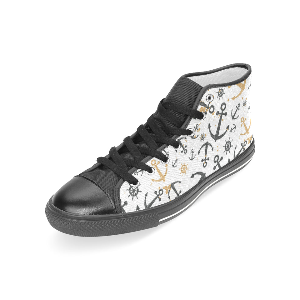 Anchors Rudders pattern Women's High Top Canvas Canvas Shoes Black