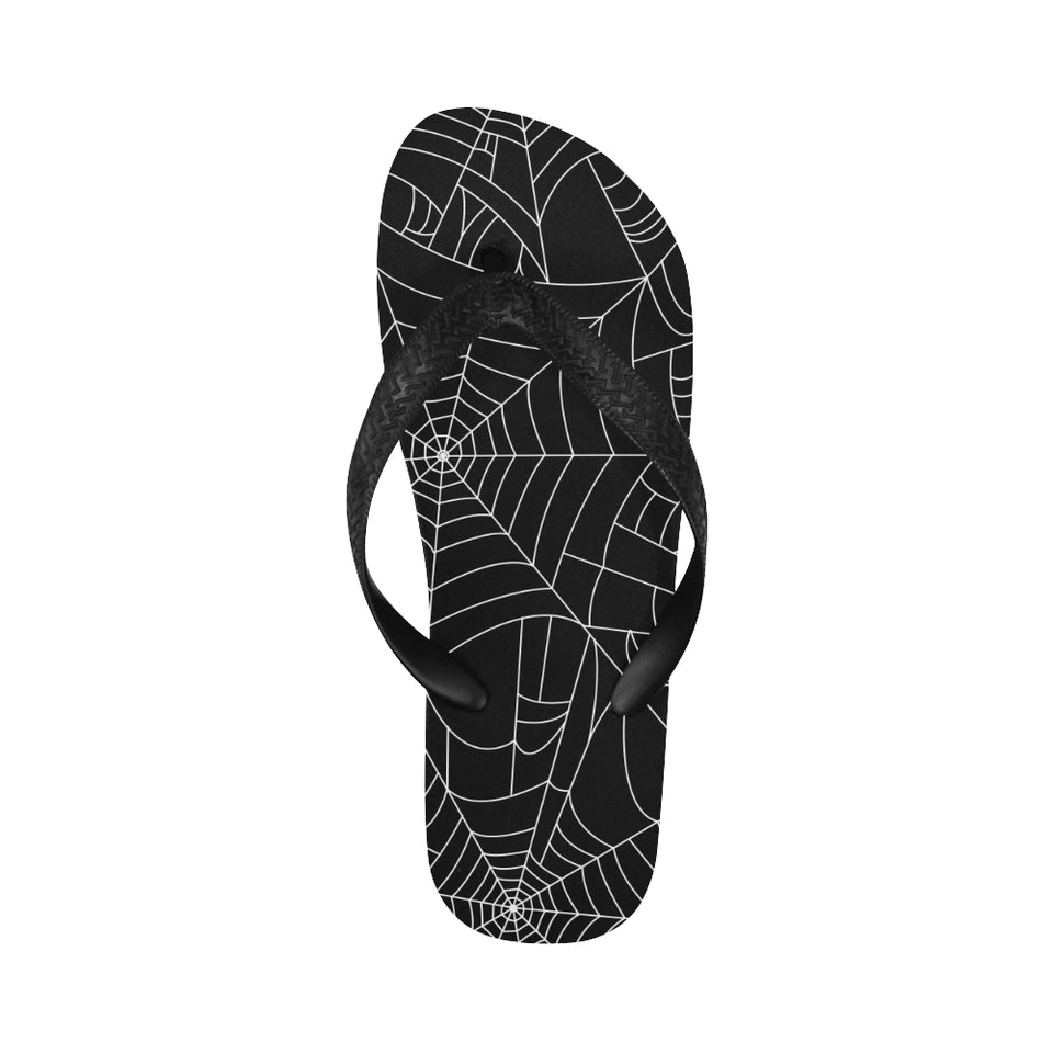 Spider web pattern Black background white cobweb Unisex Flip Flops