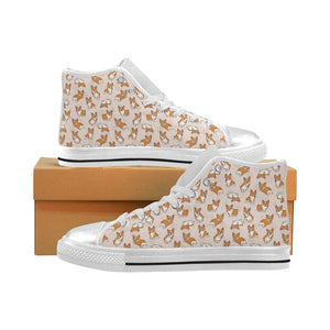 Cute Corgis Pattern pink background Women's High Top Canvas Shoes White