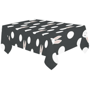 Cute white rabbit polka dots black background Tablecloth