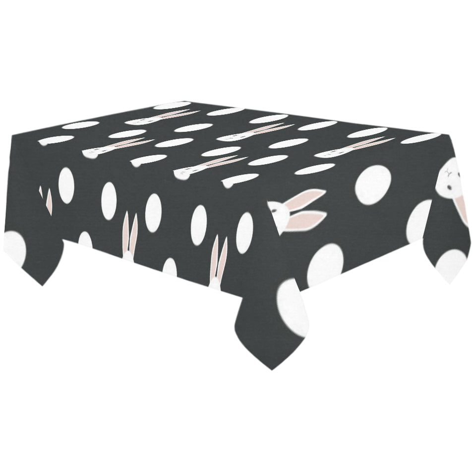 Cute white rabbit polka dots black background Tablecloth