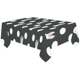 Cute white rabbit polka dots black background Tablecloth