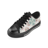 Square floral indian flower pattern Men's Low Top Canvas Shoes Black