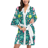 Snowman bird decorative elements christmas pattern Women's Short Kimono Robe