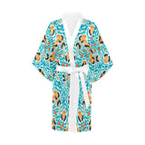 Cute sea otters fishe sea urchin pattern Women's Short Kimono Robe