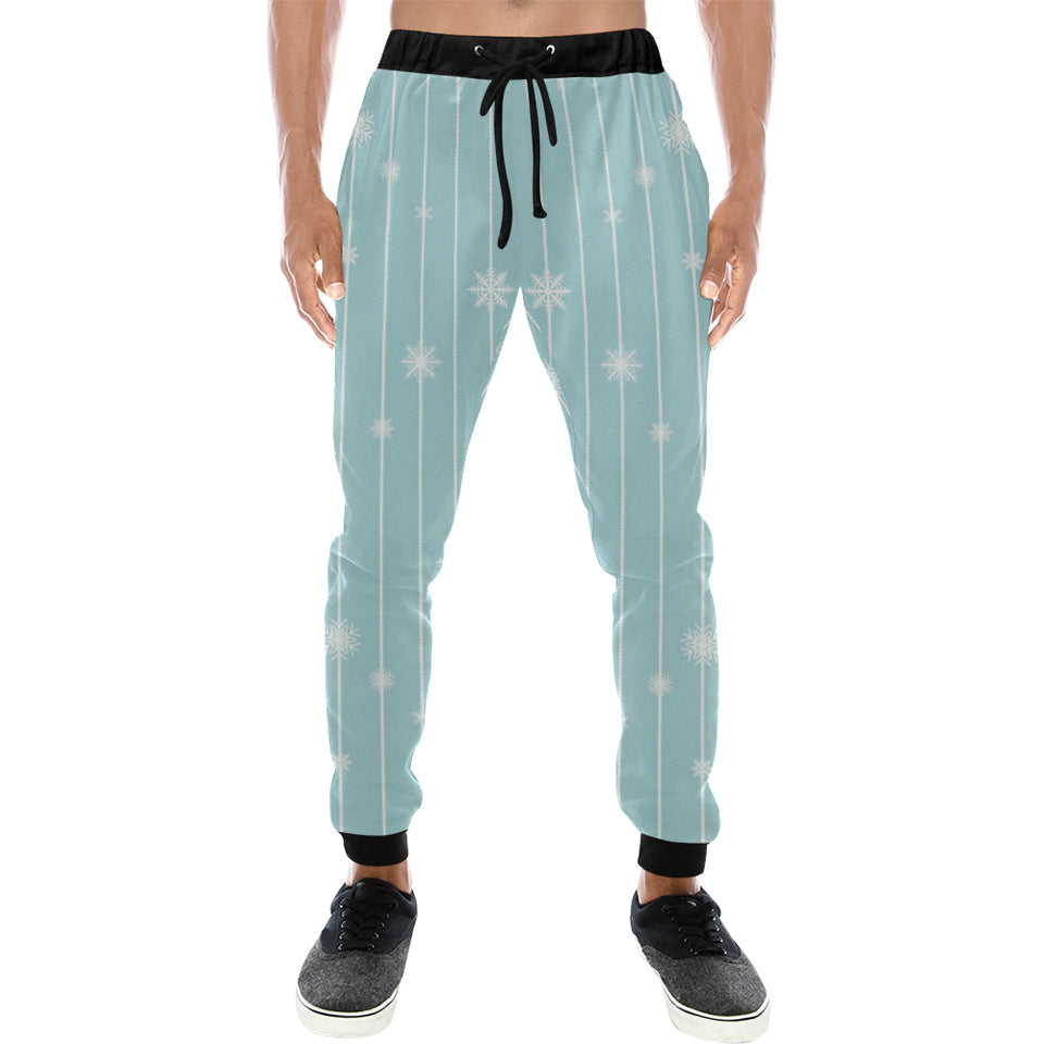 Snowflake pattern blue stripe background Unisex Casual Sweatpants