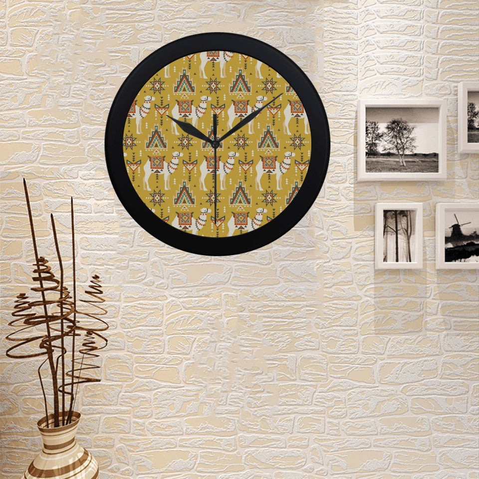 Camels ethnic motif pattern Elegant Black Wall Clock