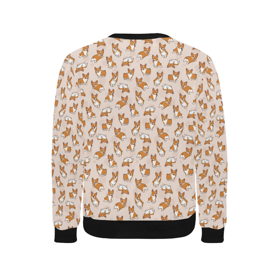 Cute Corgis Pattern pink background Men's Crew Neck Sweatshirt