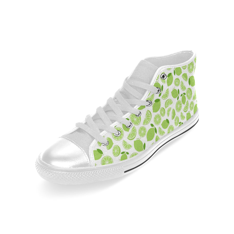 Lime design pattern Men's High Top Canvas Shoes White