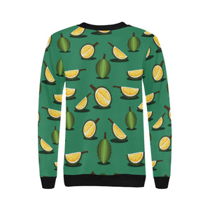 Durian pattern green background Women's Crew Neck Sweatshirt