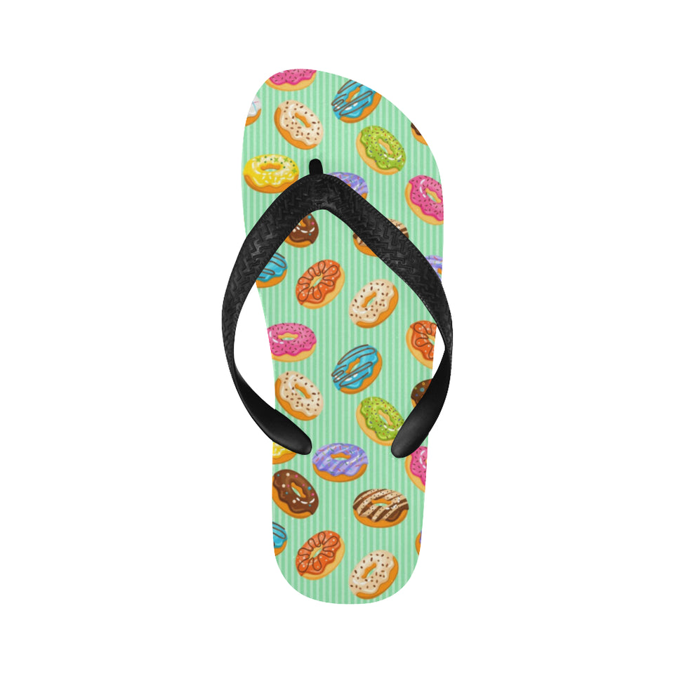 Colorful donut pattern green background Unisex Flip Flops