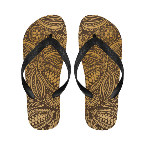 cacao beans tribal polynesian pattern background Unisex Flip Flops