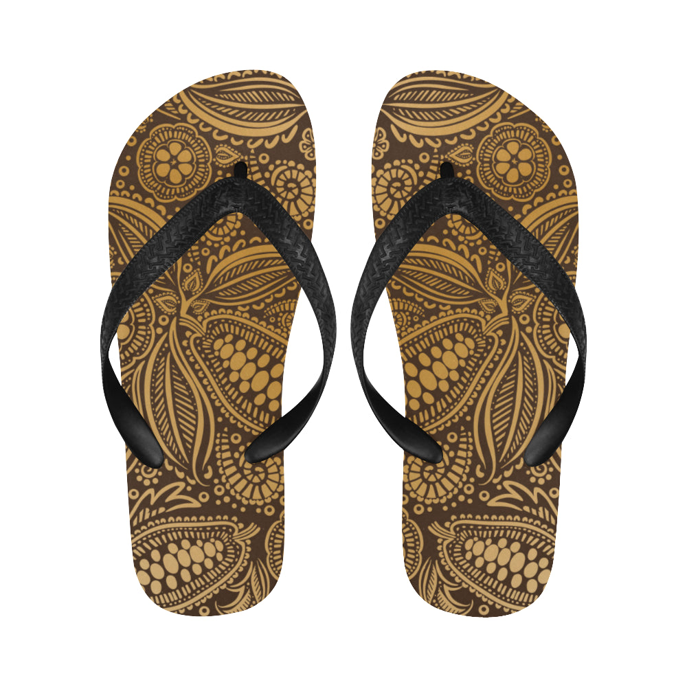 cacao beans tribal polynesian pattern background Unisex Flip Flops