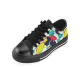 watercolor bowling ball pins Men's Low Top Canvas Shoes Black
